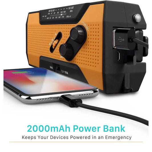 2000mAh NOAA Emergency Weather Radio Portable Power Bank with Solar Charging