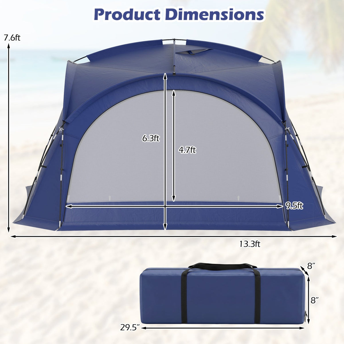 Large Beach Tent for 12-15 People with Removable Sidewalls