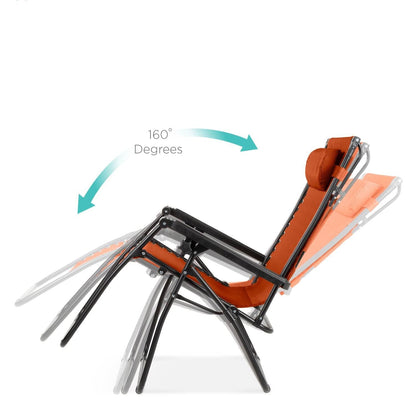 Orange Zero Gravity Folding Reclining Patio Lounge Chair with Canopy Sun Shade