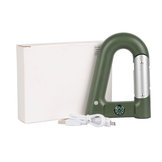 2200mAh Power Bank w/Emergency Flashlight Compass Carabiner-Shaped Hiking Camping Use